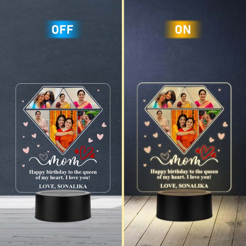 Personalised Mom Photo Collage LED Night Lamp Birthday Gift for Mother & Grandma Memorable Gift for Mom Mothers Day Gift Warm White Light & USB Powered